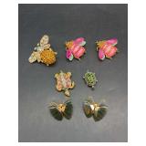 Adorable selection of bumble bee, turtle and butterfly brooches - rhinestones, enamel and jade-like accents