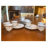 Set of (7) complete vintage Regal Japan porcelains snack tray sets (55/1156) - one extra plate with missing cup - all have gold accents