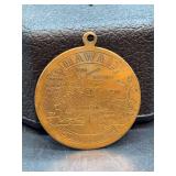 Vintage bronze commemorative pendant celebrating Hawaii as the 50th state