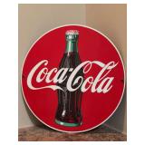 Porcelain enameled round reproduction Collector Coca-Cola Sign - 11-1/4” round - in great condition - exclusively distributed by Ande Rooney