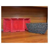 Grouping of vinyl covered wire baskets - matching set of (3) and (1) brown