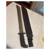 18” Double Edge (smooth & serrated) Machete with nylon sheath - does have small rust spots