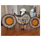 Grouping of (4) pieces of Pier 1 Alexandria - dinner plate, salad plate, serving platter and oil or vinegar cruet