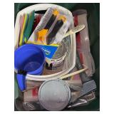 Tote full of paint supplies - including (2) new 4 x 12 drop cloths