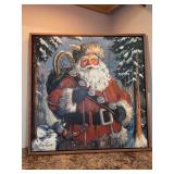 Signed (Susan Comish) Santa oil on canvas print - 25-1/2” square