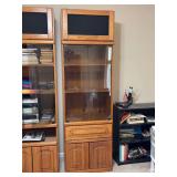 Tall oak WAMBOLD display cabinet with a glass-paneled upper section, a central drawer, double door bottom cabinet and upper section for speaker - 24 x 26 x 77 tall