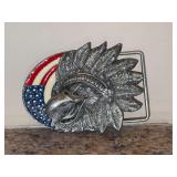 Vintage American Eagle buckle from 1995 - flag is case enamel - 3-1/2 x 2-1/2