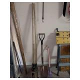 Post hike digger, short shovel and a child size rake