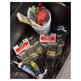 Tote full of paint/concrete supplies - NEW brushes, caulk & caulk guns and more (see all pics)