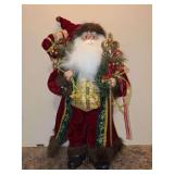 Classic Father Christmas or Santa Claus in a burgundy and green velvet coat with gold accents from Hobby Lobby - ￼18” tall