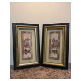 Pair of vintage framed art prints titled "Spice Bath Panel I" by artist C. Winterle Olson - 9-1/2 x 15-1/2
