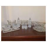 Very nice grouping of clear glass pieces - there is chipping on back left and one of the shakers (see pics)