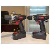 (2) Drill Master 18V 3/8" Cordless Drill/Drivers - batteries but no chargers - both batteries have a partial charge but chargers cannot be found