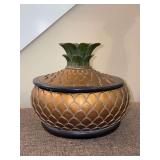 Heavy resin squatty lidded and felt lined pineapple box - 7-1/2”D x 7” tall