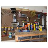 Contents of pegboard and top shelf of shop shelving unit - NO OTHER CONTENTS INCLUDED