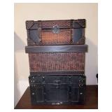 Grouping of (3) various size home decor trunk-style boxes