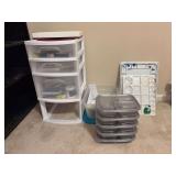 Grouping of art supplies and storage units