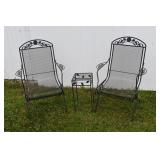2 vintage wrought iron and wire mesh patio chairs