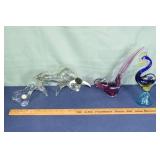 4 damaged Art glass figures: Murano? Bull 11", Seg