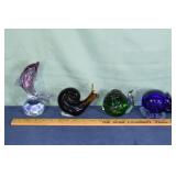4 Art glass animal figure paperweights: dolphin 7"