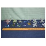 13 small Art glass figures: turtles, swan, dolphin