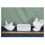 Milk Glass: L.E. Smith turkey candy dish, Indiana