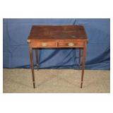 Mahogany two drawer side table, 25x17x27"h; as is