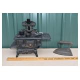 Crescent cast iron miniature cook stove with acces