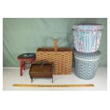 Stair basket, sewing box, low stool, 2 fabric buck