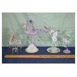 4 delicate glass sculptures: piano, carousel horse