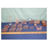 19pcs of assorted pink glass table wares; as is