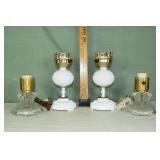 2 pair of glass Boudoir lamps, tallest 9"h; as is