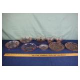 9 pink glass table wares and 2 serving spoons; as