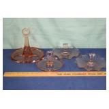 Pink Depression glass: Dunbar 4 beverage serving c