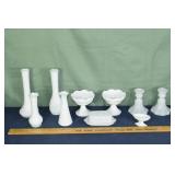 10 milk glass table wares; as is