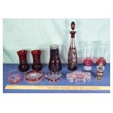 11pcs decorative colored glass: cranberry cut to c