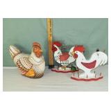 Chicken motif: 2 wood sewing notion keepers, pin c