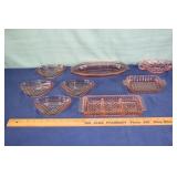 8 pink Depression small serving trays; as is