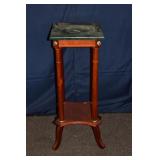 Mahogany finish wood and green marble stand, 14x31