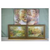 4 Woodland scene prints, 2 framed, 14x10"h; as is