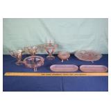 8pcs of frosted and/or floral decorated pink glass