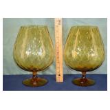 2 MCM Empoli Italian diamond optic amber glass vas