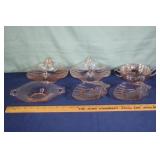 6pcs pink Depression glass: 2 Fenton double swan c
