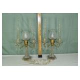 Pair of glass and metal table lamp/candelabras, 14