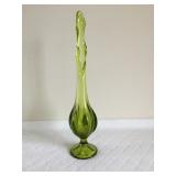 L.E. Smith green glass footed swung vase, 11"h; as