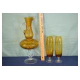MCM Italian amber and clear glass pedestal ewer 17