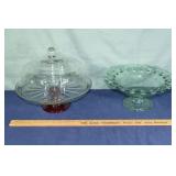 Glass cake stand with cover and 12" pedestal bowl;