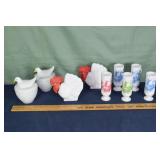 9 Avon milk glass objects; as is