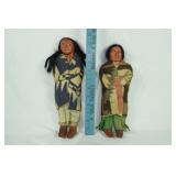 2 Native American dolls, tallest 12"; as is
