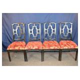 4 black lacquer Chinese Chippendale style upholste